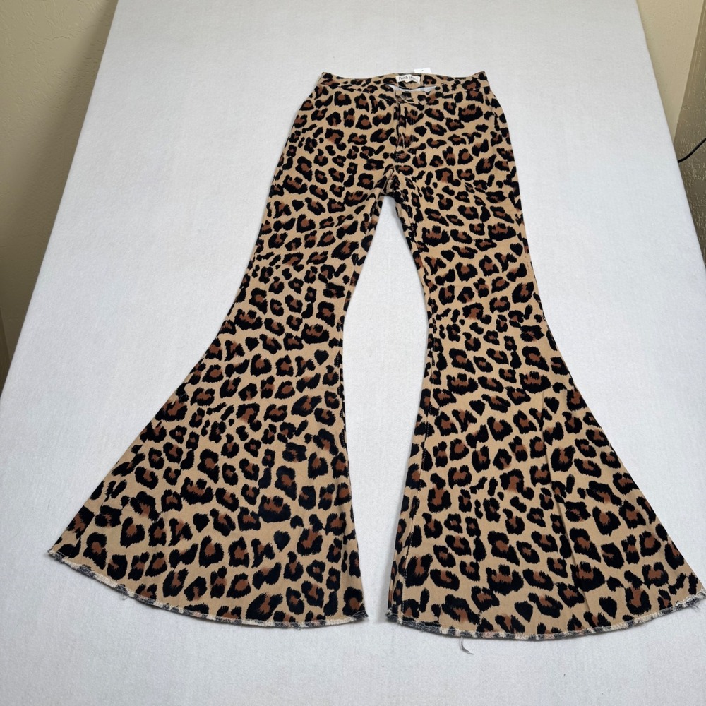 Peach Love California Leopard Print Bell Bottom Flare Pants Tan Black P28088-06L